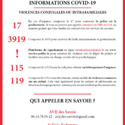 Informations COVID-19 : Violences conjugales et intrafamiliales